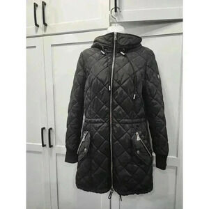 Calvin Klein Women’s Small Long Black Puffer Jacket Hooded Repreve Quilted